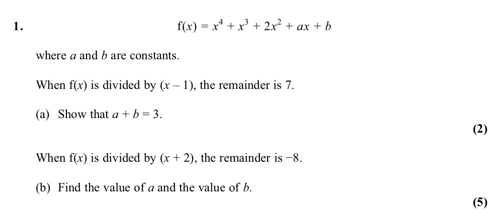f(x)-=-x^4-+-x^3-+-2x^2-+-ax-+-b--where-a-and-b-are-constants-Edexcel-A-Level Maths Pure-Question 3-2011-Paper 3.png